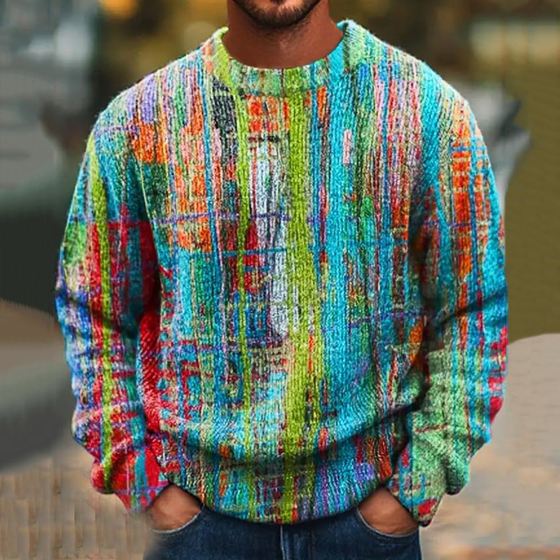 Men's Vintage Gradient Knitted Crew Neck Sweater elevenforest