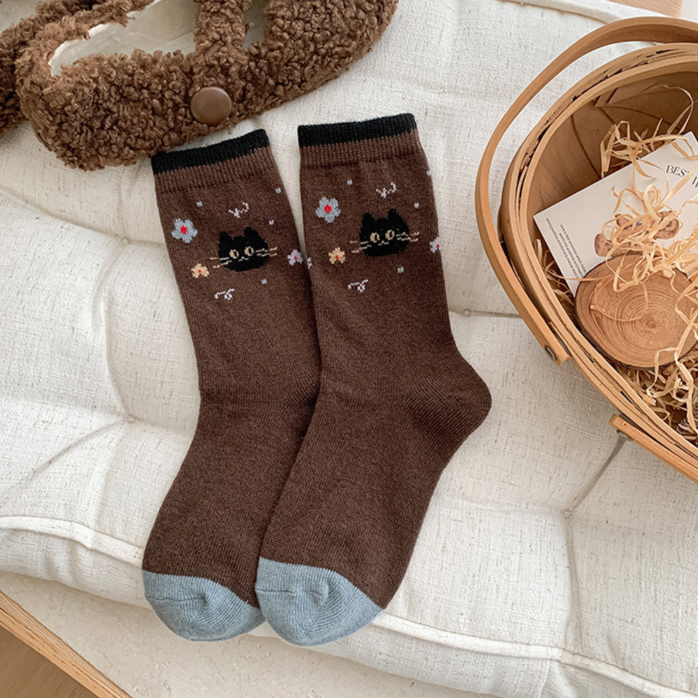 Comstylish Cute Cartoon Cat Wool Mid-calf Socks