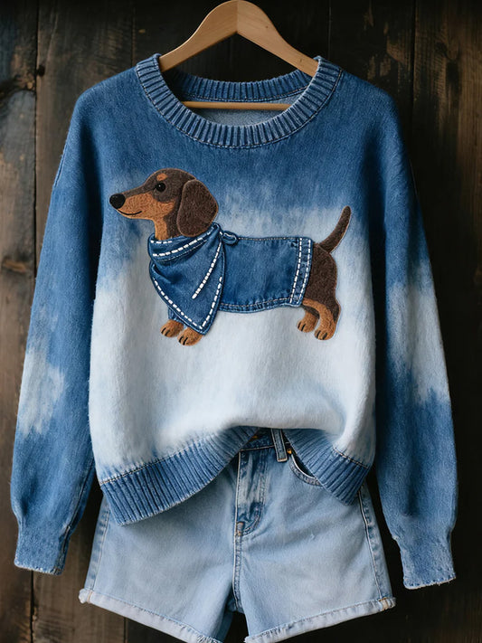 Women's Vintage Art Animal Print Cozy Knit Sweater artswardrobe