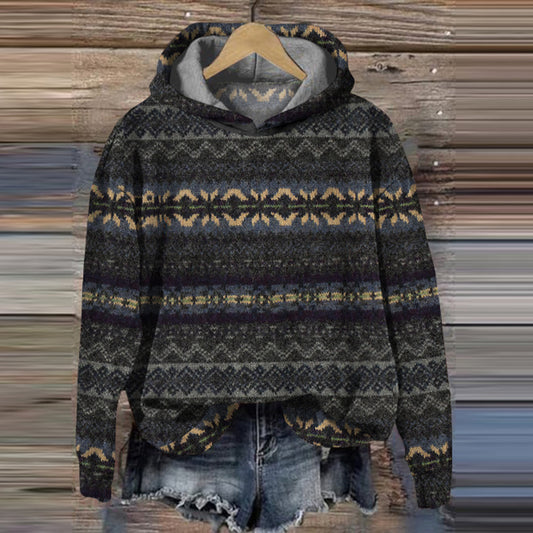 Vintage Icelandic Pattern Cozy Hoodie Sweater elevenforest