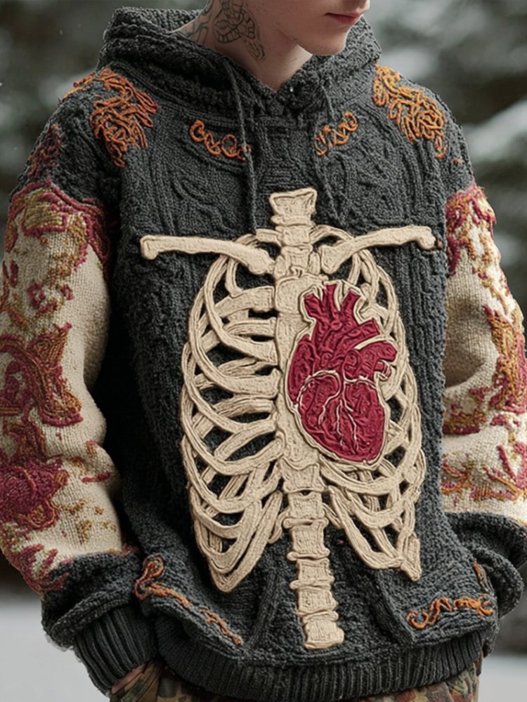 Halloween Skeleton Skull Design Men's Knit Hoodie artswardrobe