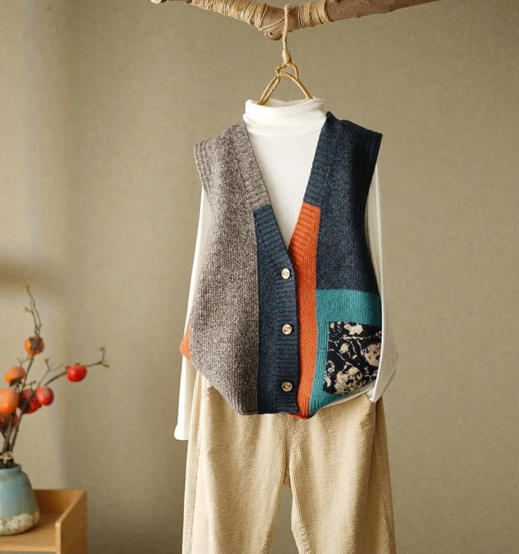 LP | Gilet in maglia con motivo colorblock