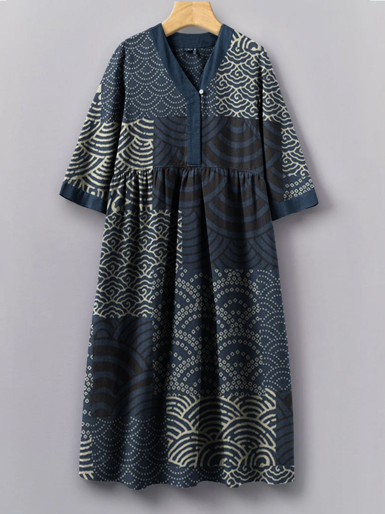 Vintage Japanese Traditional Sashiko Patchwork Art Pattern Painting V-