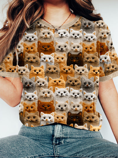 Colorful Cute Cats Embroidered Comfy T Shirt elevenforest