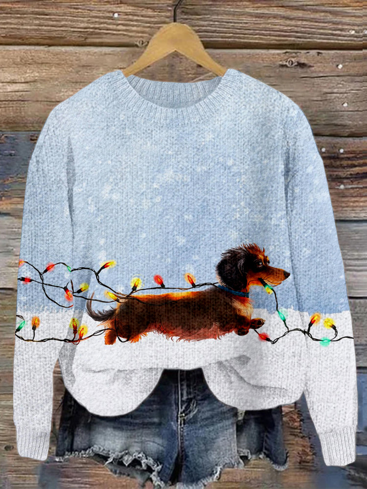 Comstylish Dachshund Tangled In Lights Christmas Cozy Sweater