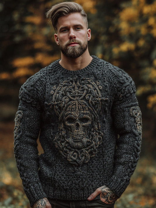 Men's Vintage Viking Halloween Embroidered Sweater artswardrobe