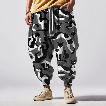 Japanese Art Cat Print Drawstring Waist Sweatpants elevenforest