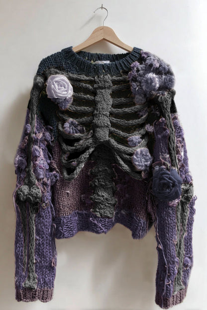 Comstylish Women's Vintage Skeleton And Rose Art Cozy Sweater