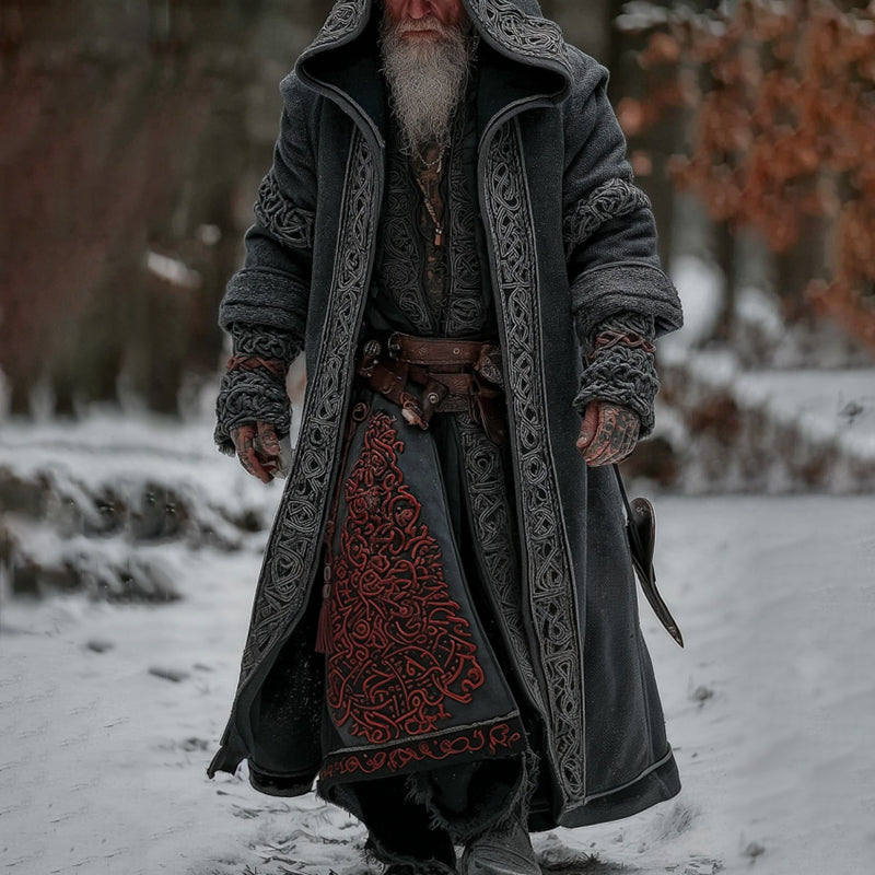 Men's Vintage Viking Tribal Celtic Knot Art Pocket Long Cardigan Sweater artswardrobe