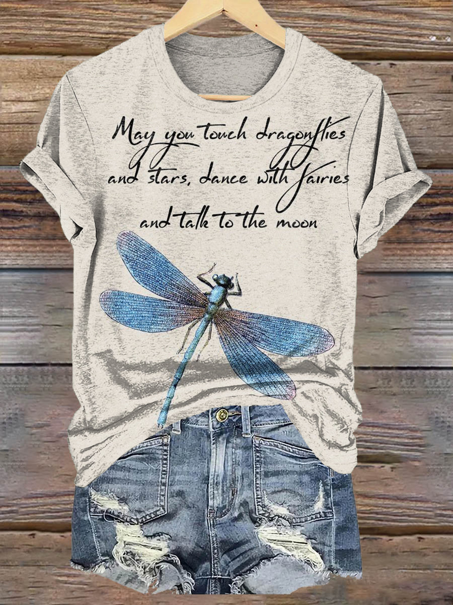 Vintage Dragonfly Art Print Casaul Short Sleeve T-shirt