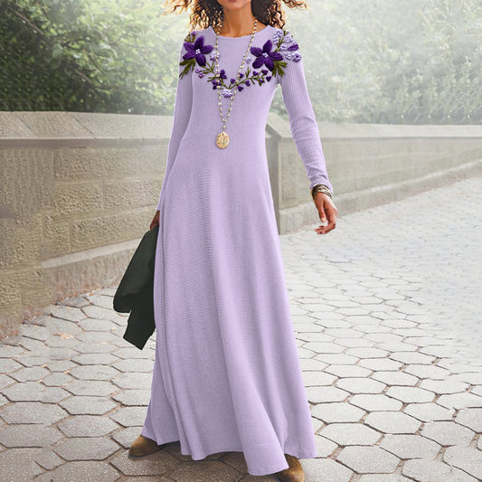 Purple Floral Art Knit Long Sweater Dress elevenforest