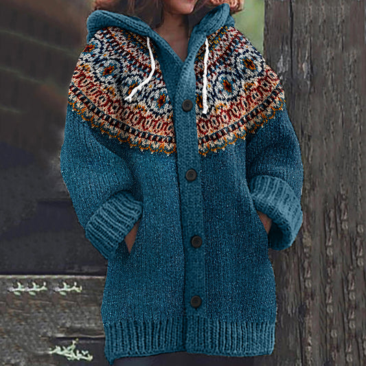 Fairman Island Print Vintage Hooded Sweater Cardigan elevenforest