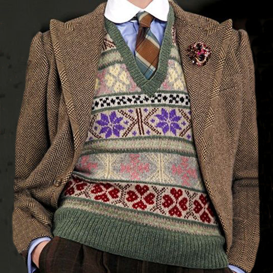 Vintage Classic Icelandic Knit Jacquard Warmth Vest Sweater elevenforest
