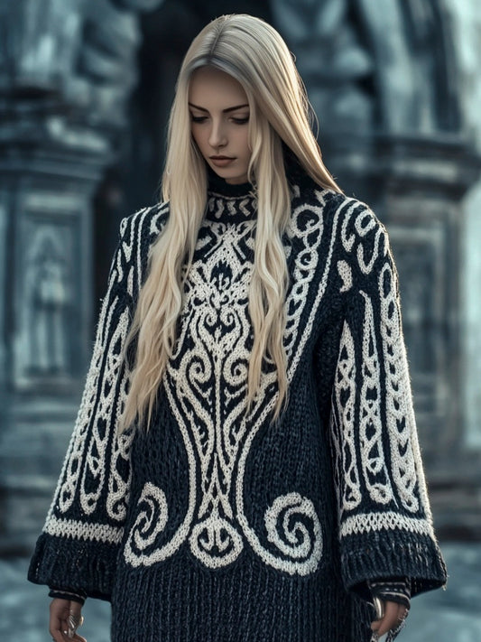 Viking Tribe Totem Women's Crew Neck Long Sweater artswardrobe
