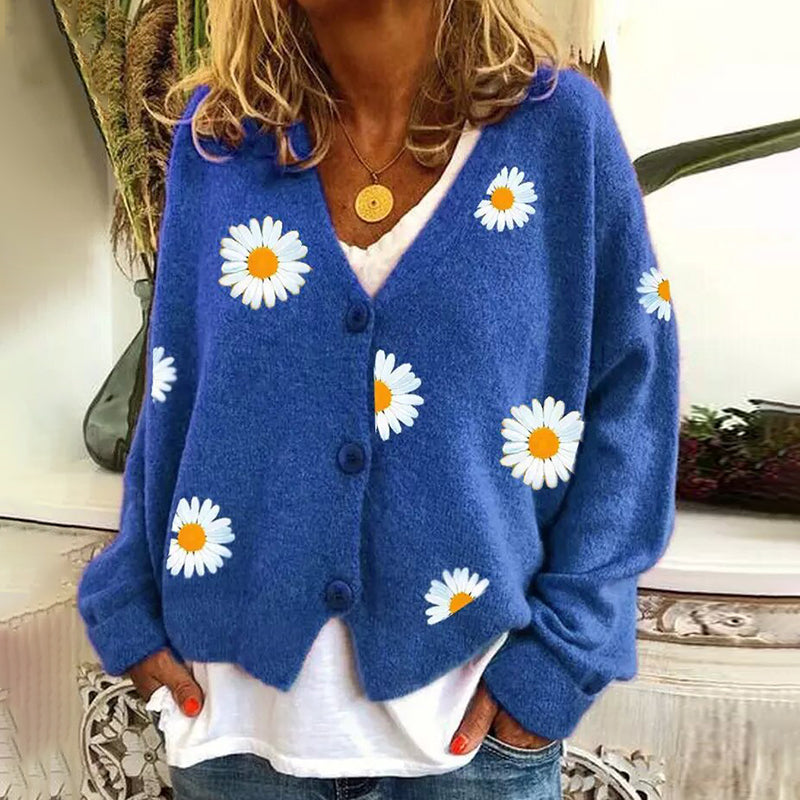 Vintage Single-Breasted Daisy Jacquard Sweater Cardigan elevenforest