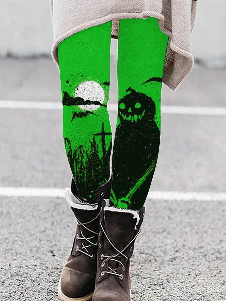 Vintage Halloween Pumpkin Ghost Art Casual Leggings artswardrobe