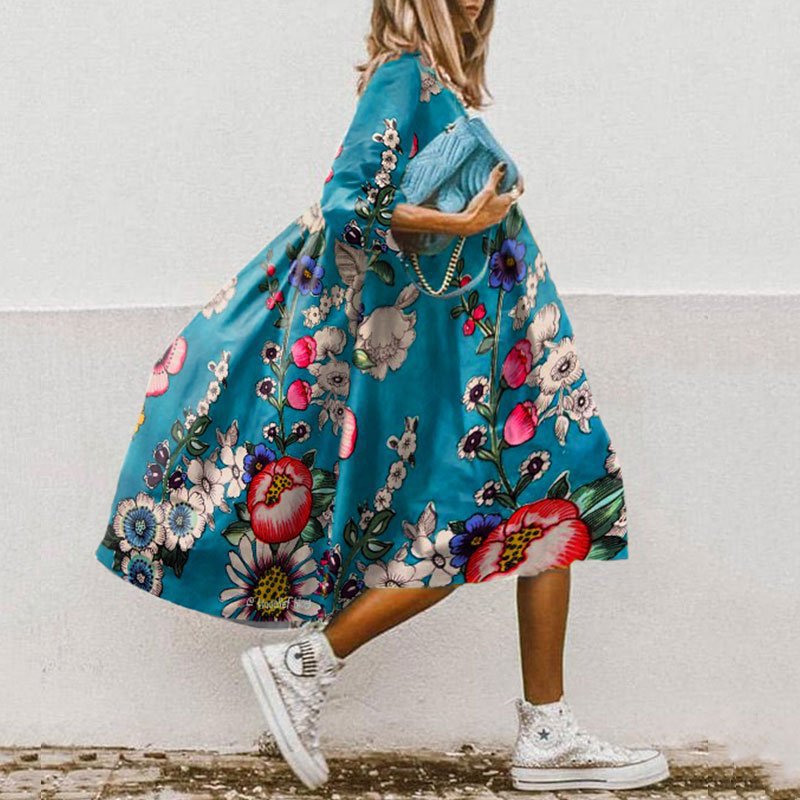 ER | Abito midi fluido con motivo floreale