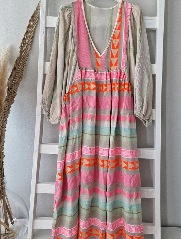 ER | Maxi abito a maniche lunghe con scollo a V