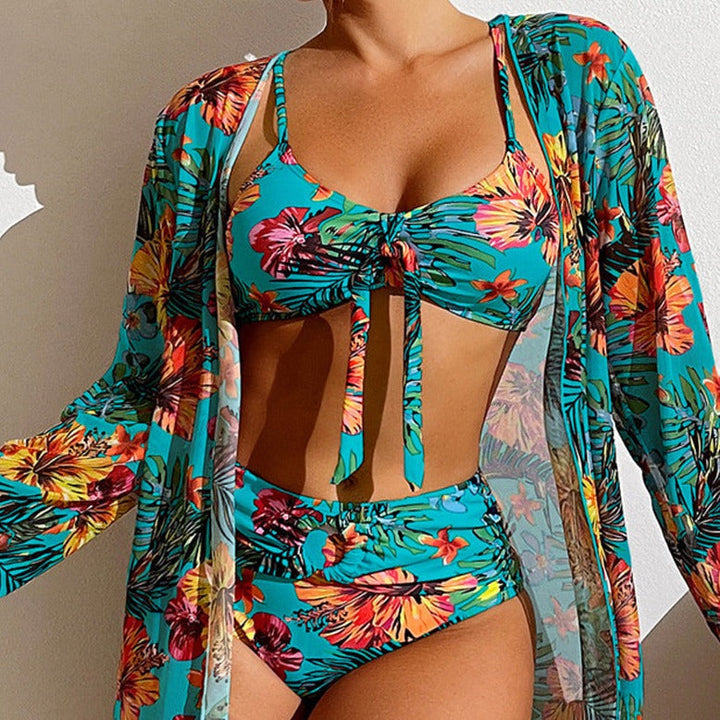 ER | Bikini 3 pezzi a fiori con copricostume