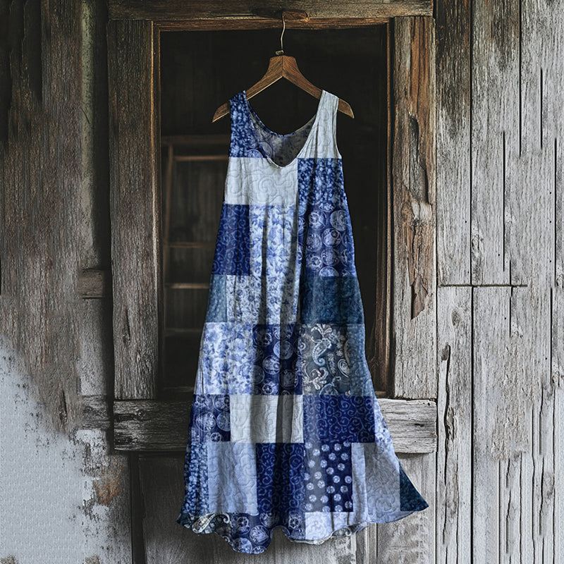 Vintage Patchwork Art Linen Tank Dress artswardrobe