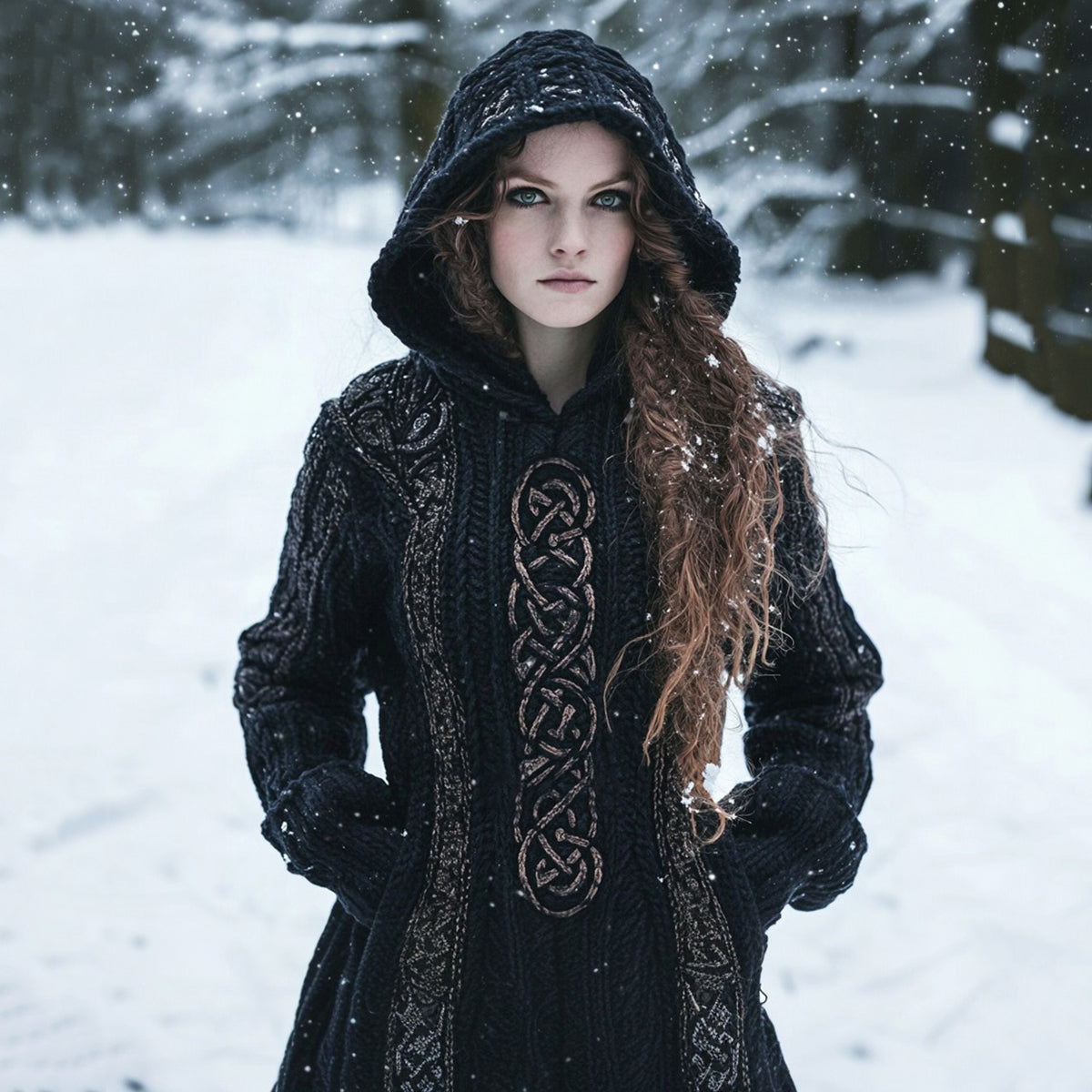Women's Vintage Viking Totem Dark Celtic Mythology Hooded Sweater artswardrobe
