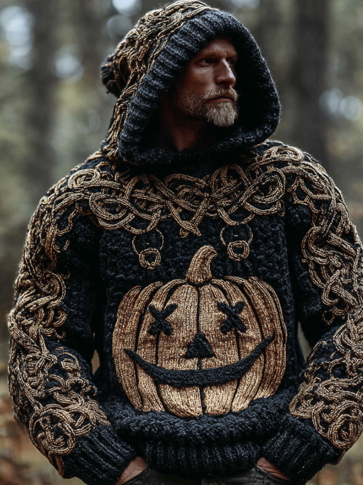 Men's Halloween Evil Pumpkin Two-color Vintage Hooded Sweater elevenforest