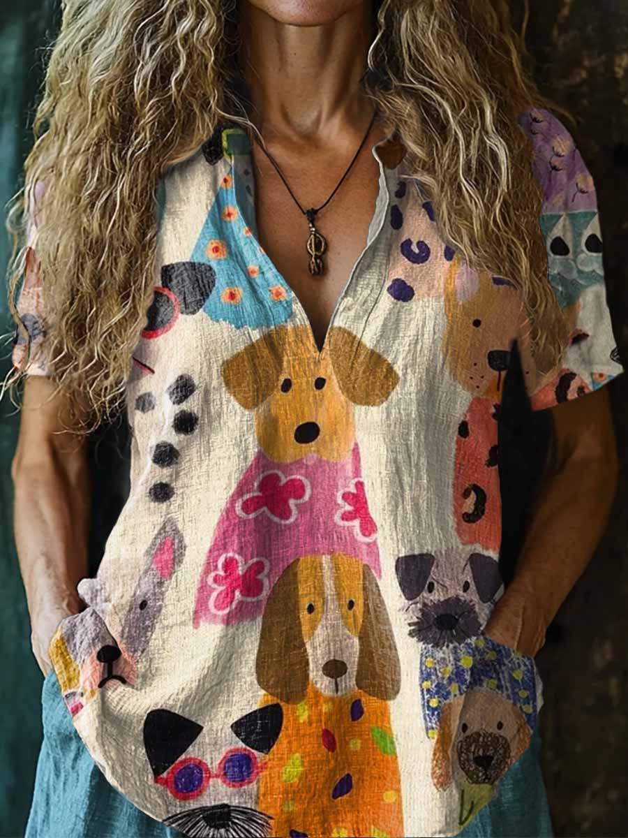 Women's Dog Pattern Art Print Casual Short Sleeve Comfortable Cotton S