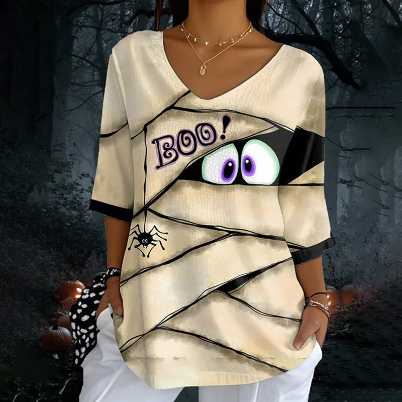 Women's Halloween Mummy Printed T-shirt artswardrobe