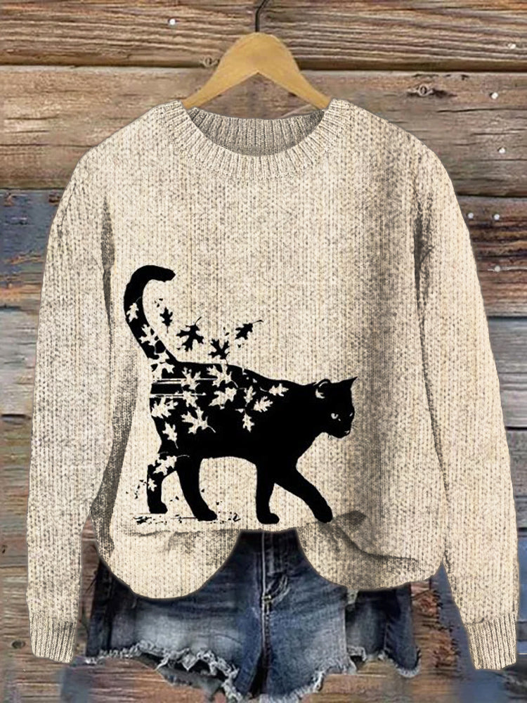 Maple Leaf Cat Cozy Sweater artswardrobe