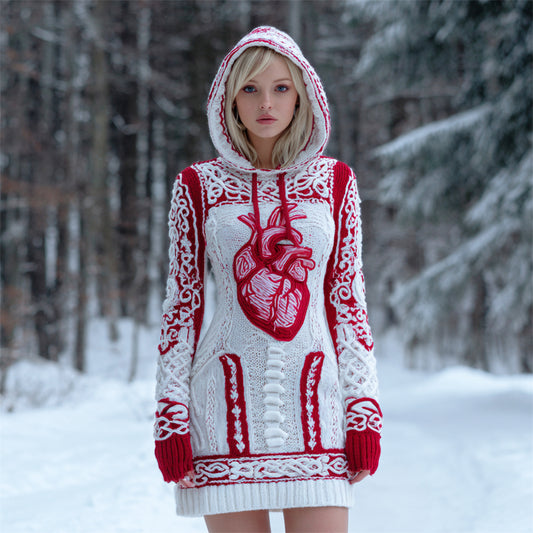 Halloween Anatomy Art Women's Knit Hooded Sweater Mini Dress artswardrobe