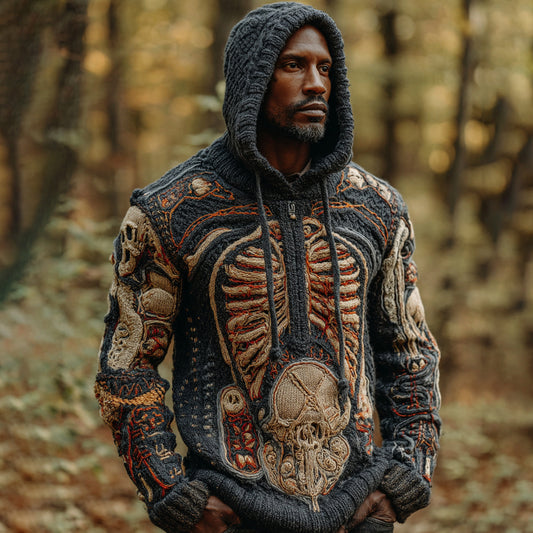 Men's Halloween Human Organ Knit Zip Hooded Sweater artswardrobe