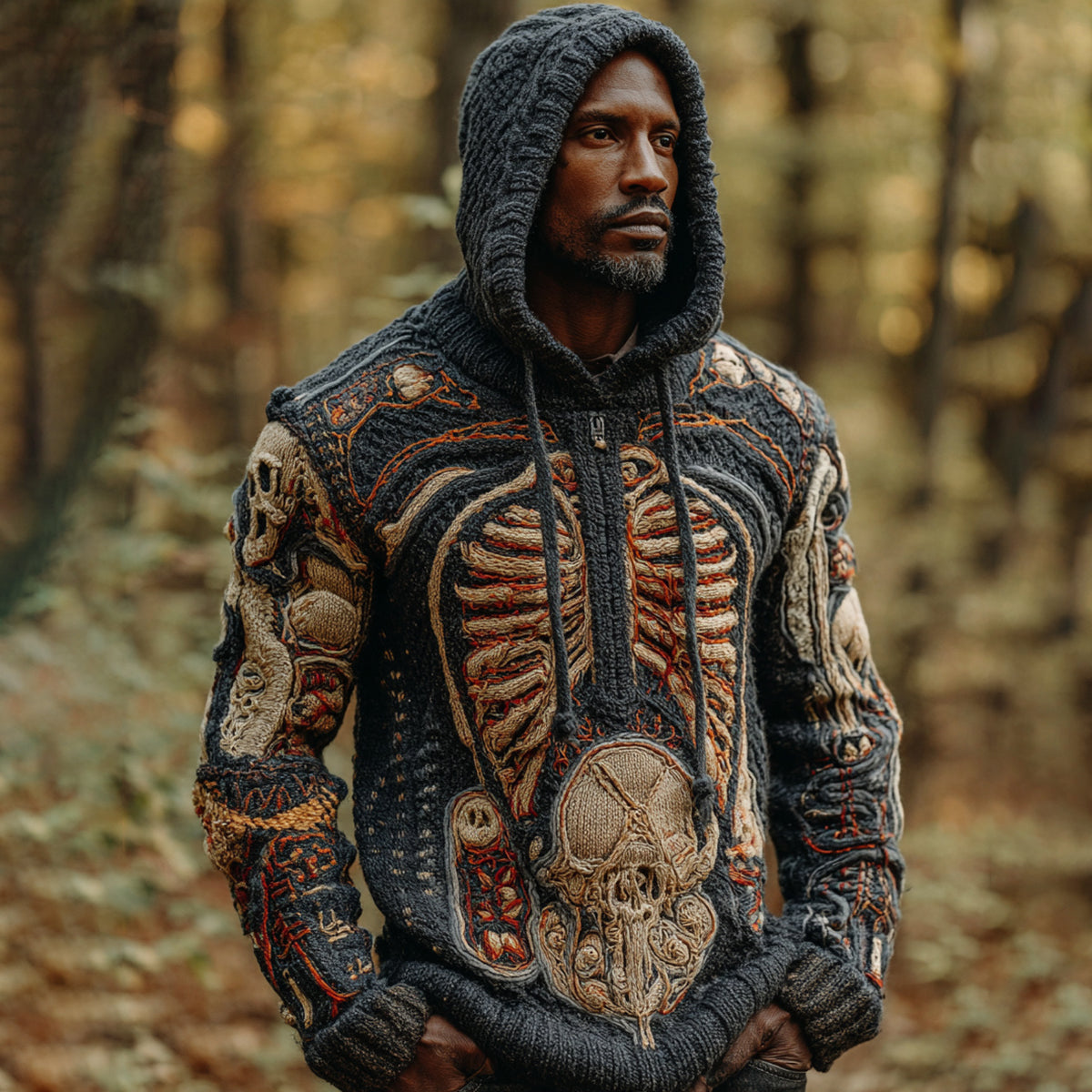 Men's Halloween Human Organ Knit Zip Hooded Sweater elevenforest