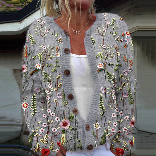 Floral Embroidery Pattern Buttoned Cardigan Sweater elevenforest