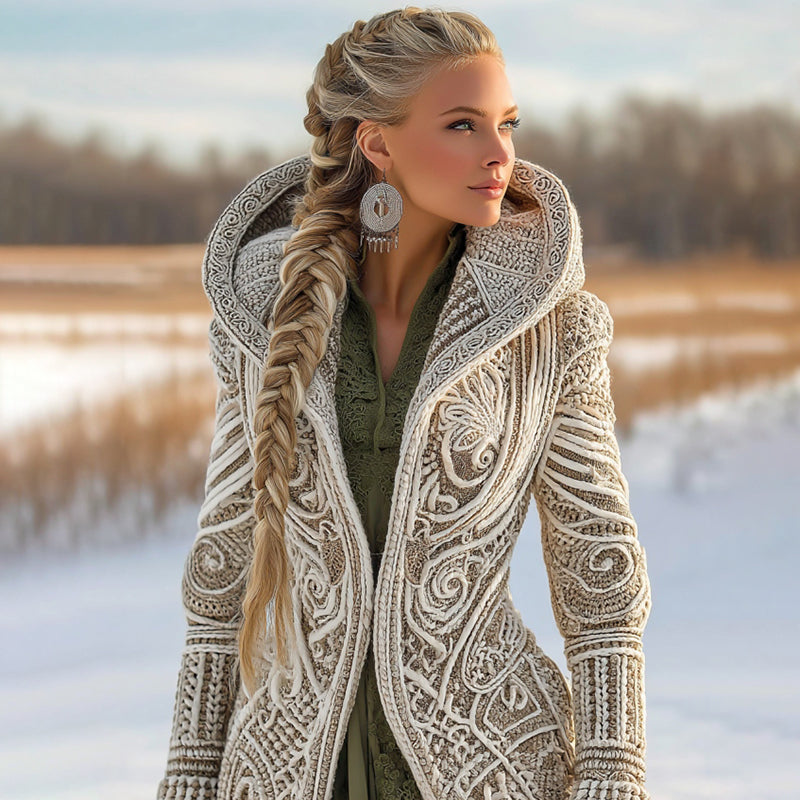 Women's Vintage Viking Celtic Knit Cozy Zipper Sweater Jacket artswardrobe