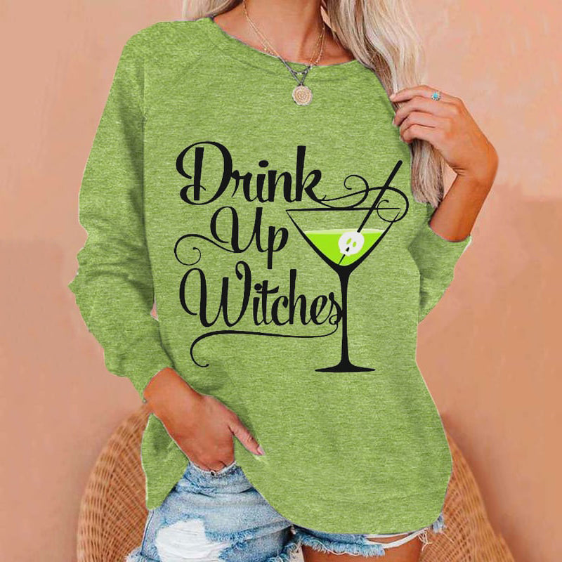 Comstylish Women's Drink Up Witches Funny Halloween Casual Sweatshirt