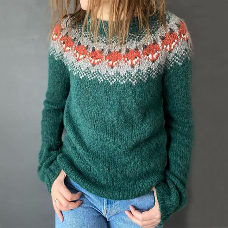 Vintage Fox Jacquard Crew Neck Sweater elevenforest