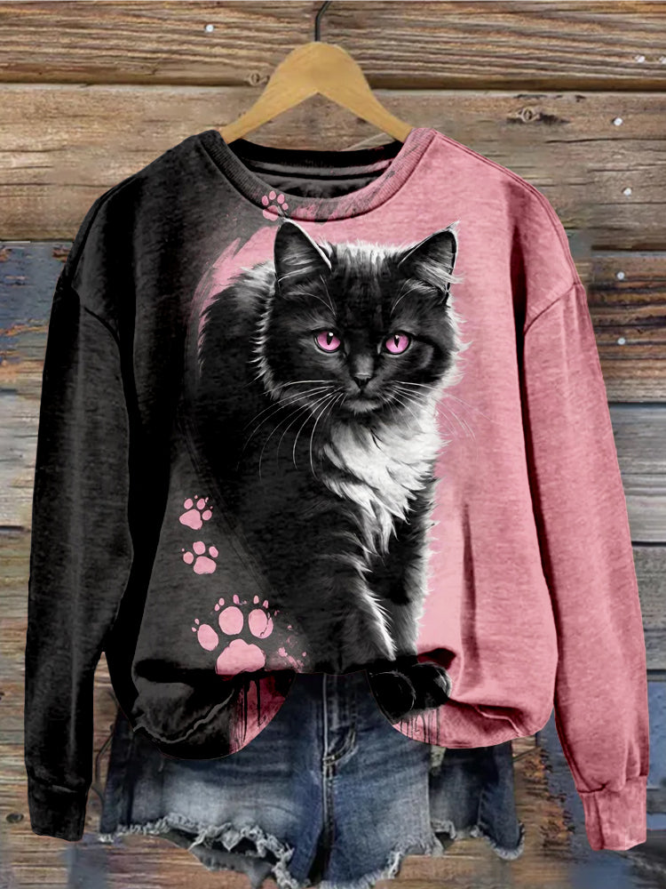 Cute Cat Pattern Print Vintage Cozy Sweatshirt elevenforest