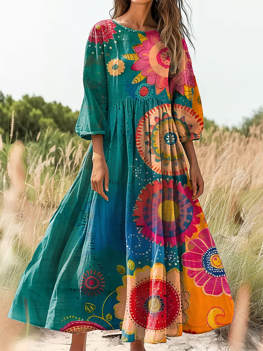 Women's Art Painting Hippie Print Long Sleeve Dress