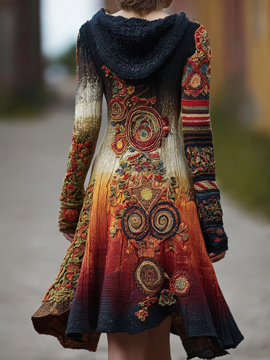 Bohemian Style Autumn And Winter Warm Women's Hooded Knitted Sweater Coat artswardrobe