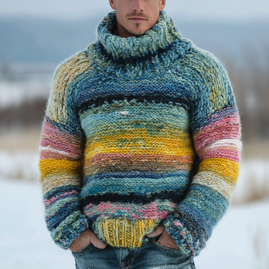 Men's Fair Isle Geometric Colored Jacquard Warm Turtleneck Sweater artswardrobe