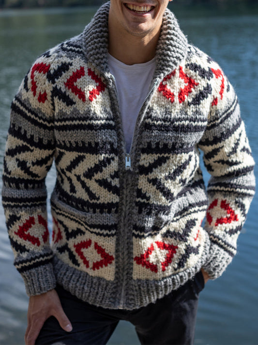 Men's Geometric Pattern Cozy Knit Cardigan elevenforest