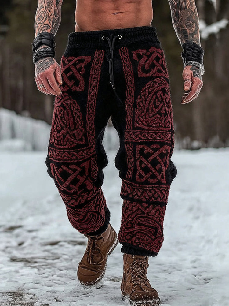 Men's Viking Celtic Geometry Pattern Art Cozy Knit Pants artswardrobe