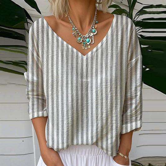 Vintage Stripe Pattern Cozy Linen Shirt artswardrobe