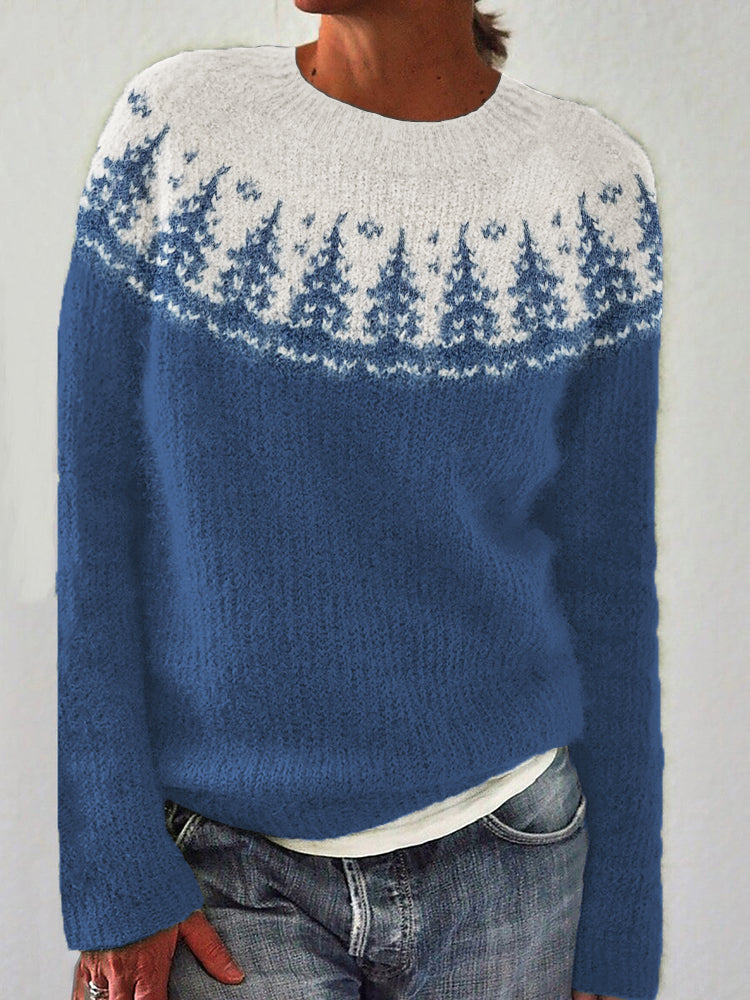 Christmas Trees Yoke Contrast Color Cozy Knit Isle Sweater artswardrobe