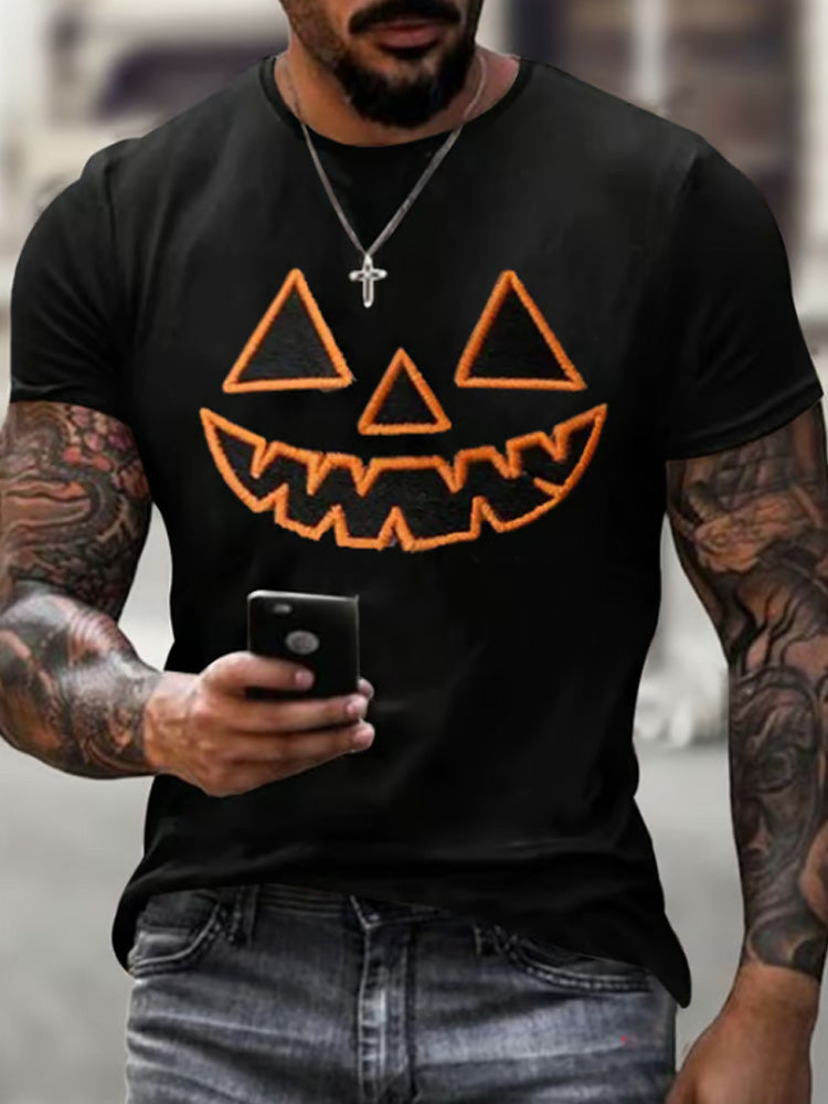 Men's Autumn Halloween Ghost Smiling Face Printed T-shirt artswardrobe