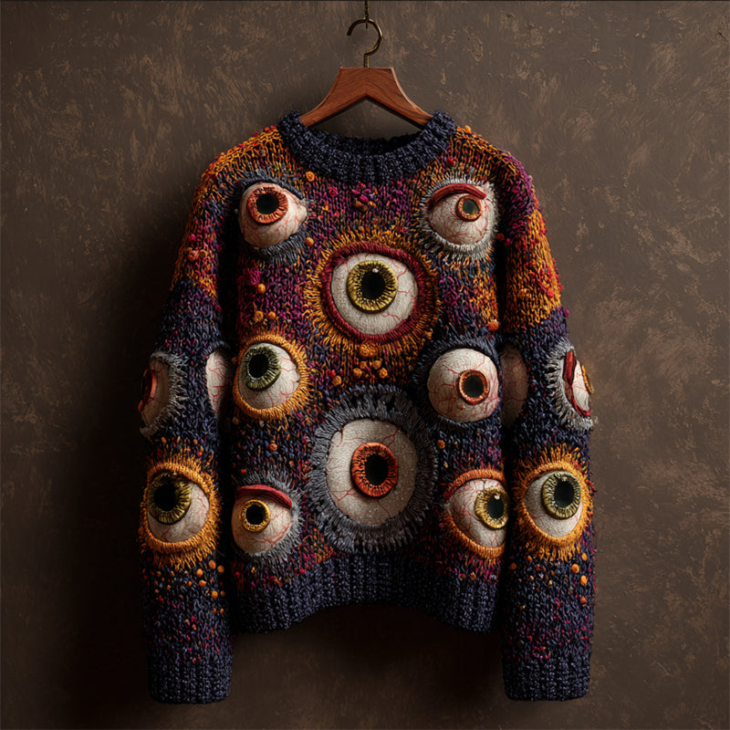 Halloween Colorful Eyeballs Heather Cozy Knit Sweater artswardrobe