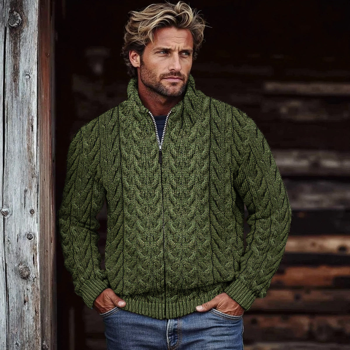 Men's Super Soft Honeycomb Zipper Aran Sweater elevenforest