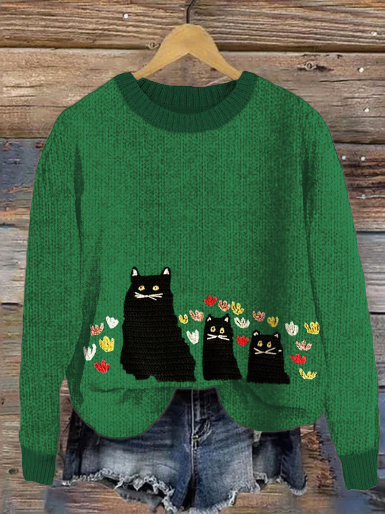Flower & Cat Women's Knit Sweater artswardrobe