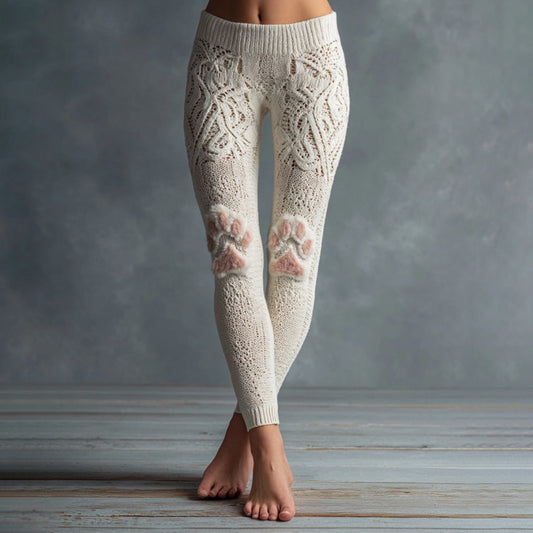Women's Cute Cat Cat Paw Embroidered Cozy Casual Leggings