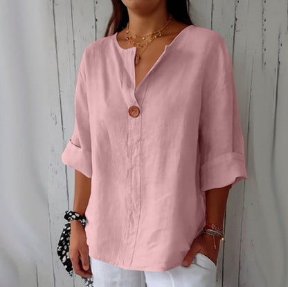 Comstylish Solid Color Linen Blend Loose Blouse